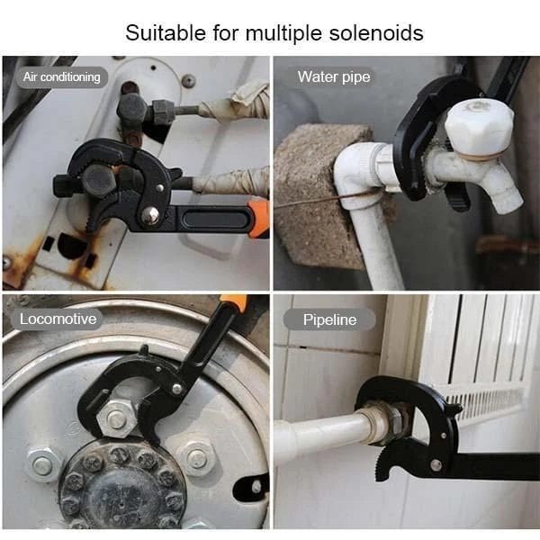 Universal pipe wrench, auto lock adjustable, large open tool for water pipe