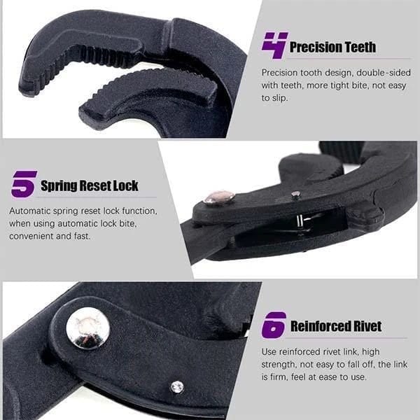 Universal pipe wrench, auto lock adjustable, large open tool for water pipe