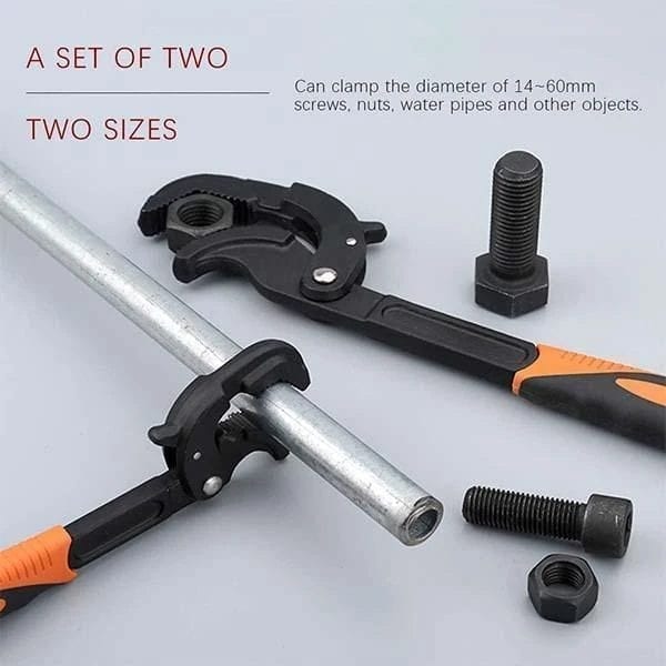 Universal pipe wrench, auto lock adjustable, large open tool for water pipe