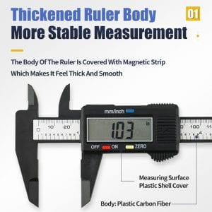 Electronic Digital Caliper, Carbon Fibre Vernier, Calipers Plastic Gauge LCD Micrometer 150mm/6In