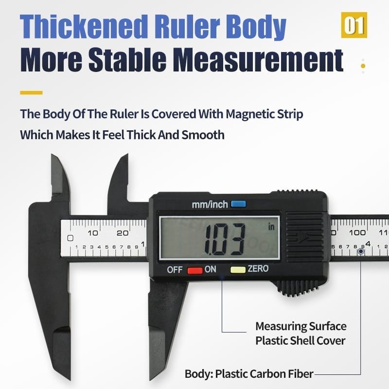 Electronic digital caliper, carbon fibre vernier, calipers plastic gauge lcd micrometer 150mm/6in