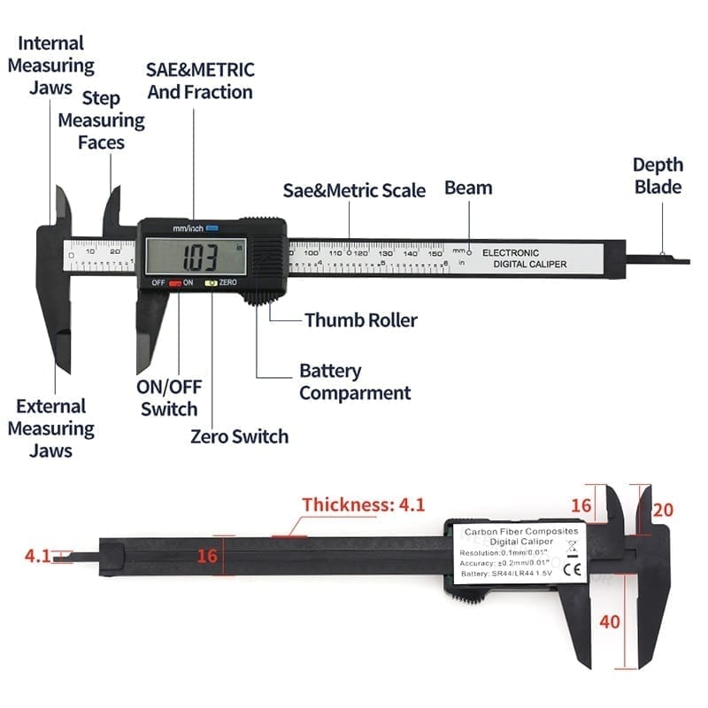 Electronic digital caliper, carbon fibre vernier, calipers plastic gauge lcd micrometer 150mm/6in