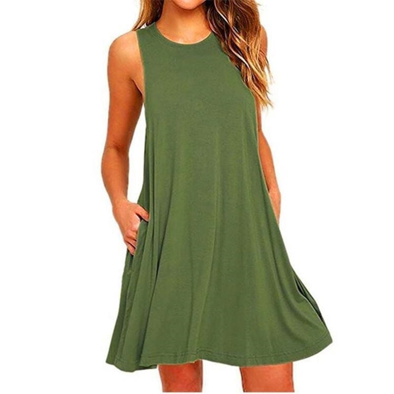 Women’s summer casual swing t-shirt dresses, beach cover up with pockets plus size loose dress