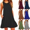 Women’s summer casual swing t-shirt dresses, beach cover up with pockets plus size loose dress
