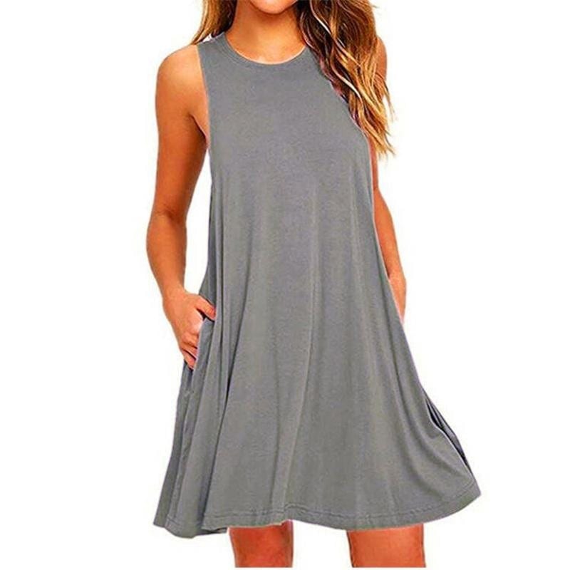 Women’s summer casual swing t-shirt dresses, beach cover up with pockets plus size loose dress