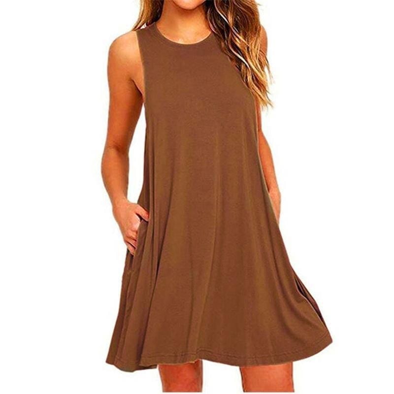 Women’s summer casual swing t-shirt dresses, beach cover up with pockets plus size loose dress