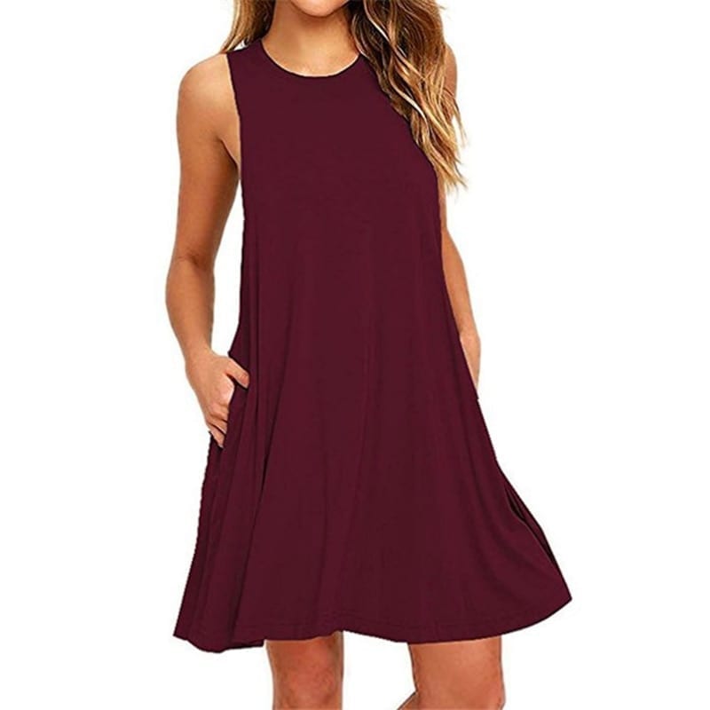 Women’s summer casual swing t-shirt dresses, beach cover up with pockets plus size loose dress