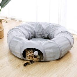 Gray Cat Toy Foldable Crossing Tunnel, long Nest Cat, Bed Environment
