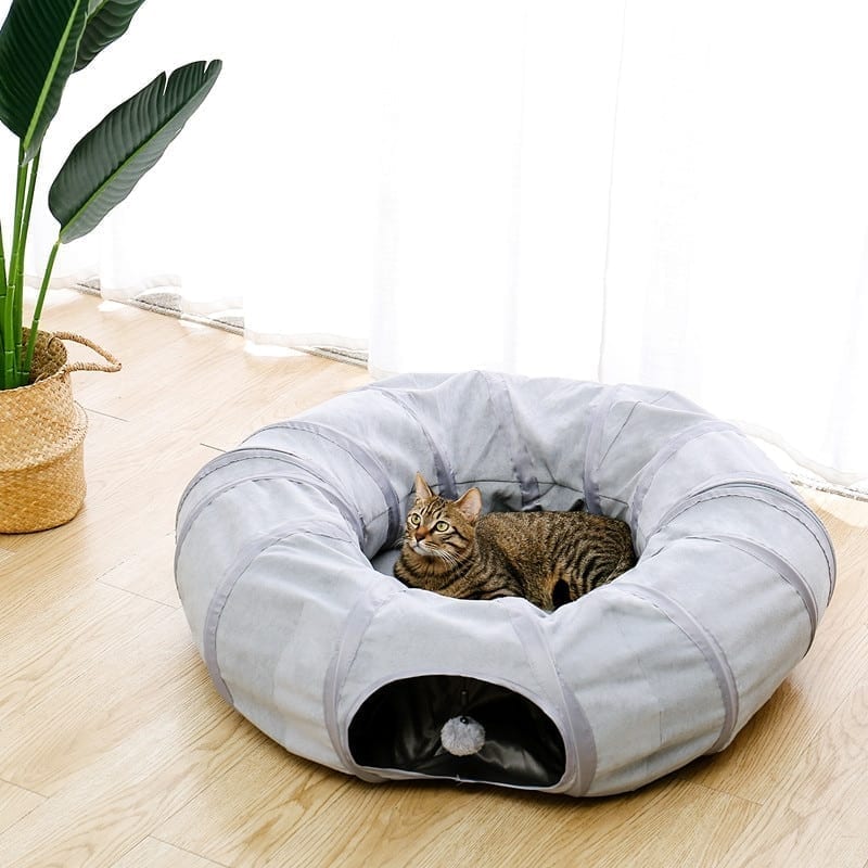 Gray cat toy foldable crossing tunnel, long nest cat, bed environment
