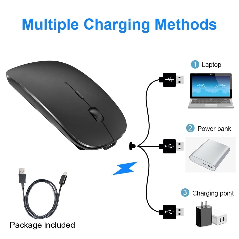 Wireless mouse, bluetooth, rechargeable, ergonomic, usb optical for laptop and pc