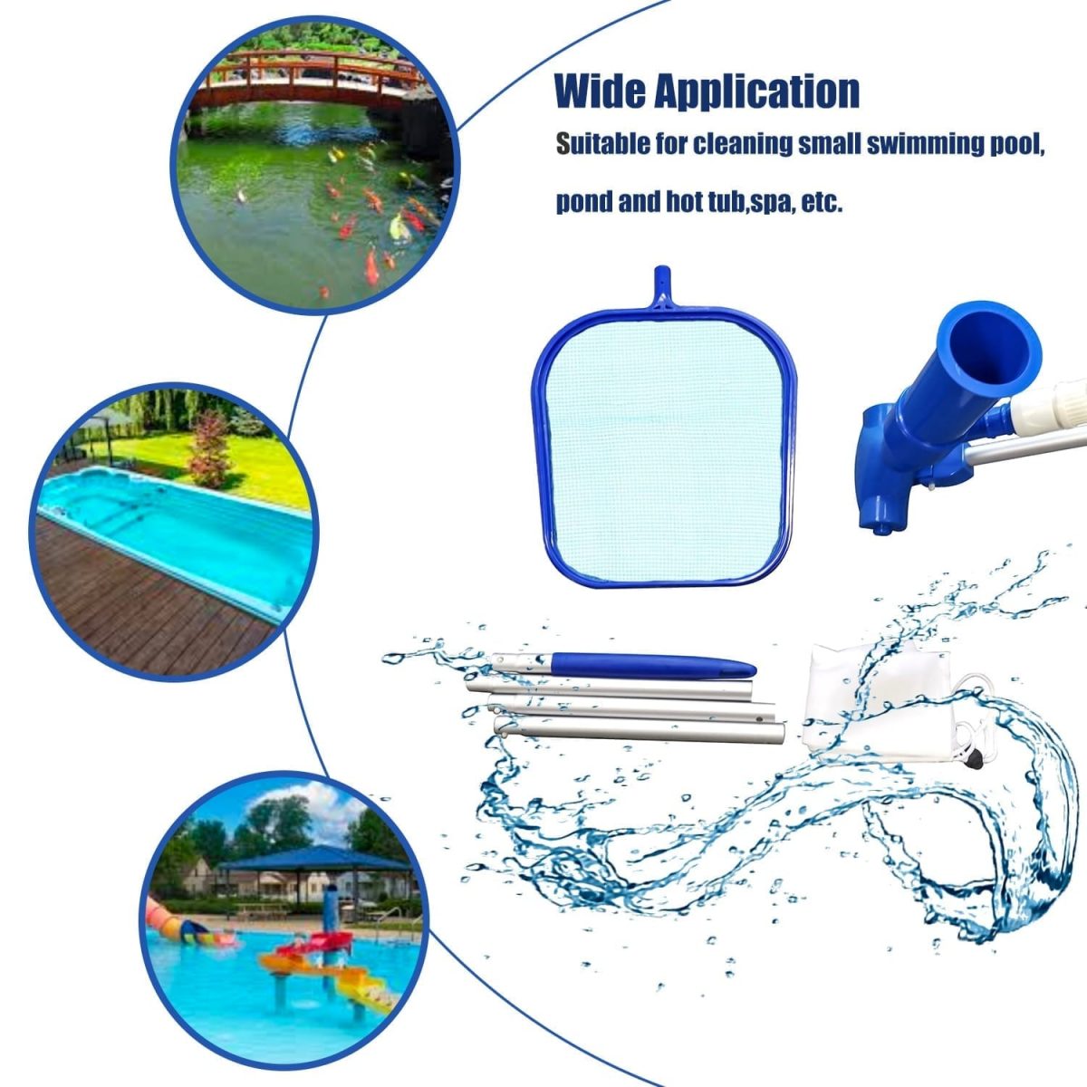 Pool cleaning set, maintenance above ground skimmer brush vacuum