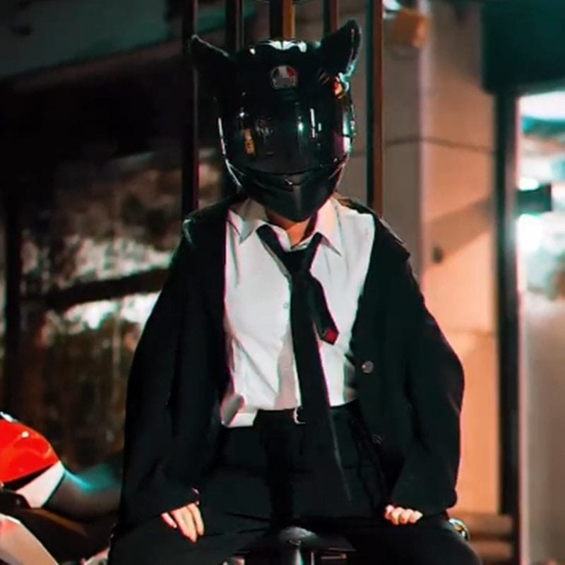 Motorcycle helmet cute plush cat ears, sticker cosplay styling