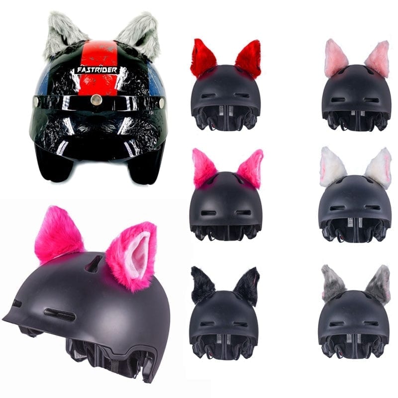 Motorcycle helmet cute plush cat ears, sticker cosplay styling
