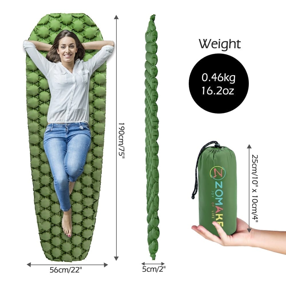 Zomake 0.5kg portable ultralight sleeping pad, ultralight camping inflating air mattress