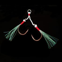 4pairs/lot, Jig Assist Double Hook, 10#-18# Metal High Carbon, With Feather