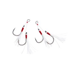 4pairs/lot, Jig Assist Double Hook, 10#-18# Metal High Carbon, With Feather