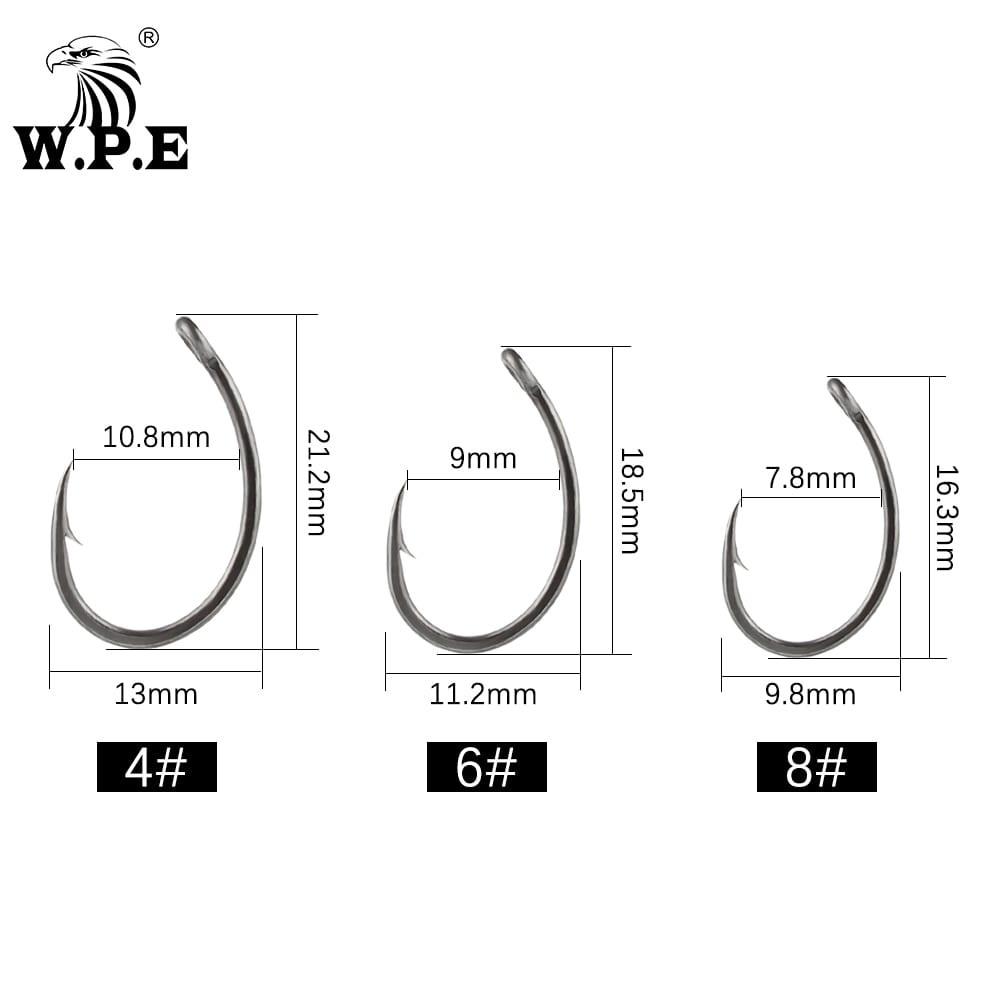 W.p.e 3pack/5pack, coating fishing hook 4/6/8#, wide gape curve shank