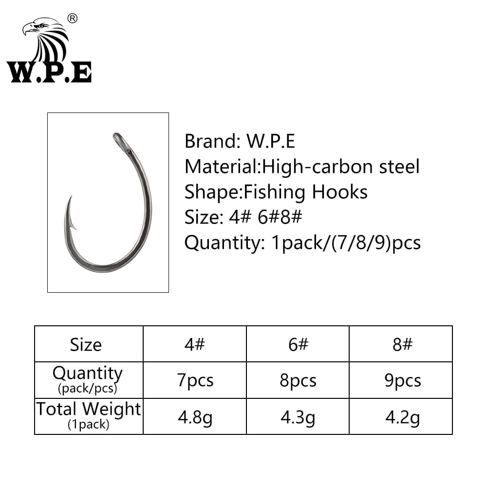 W.p.e 3pack/5pack, coating fishing hook 4/6/8#, wide gape curve shank