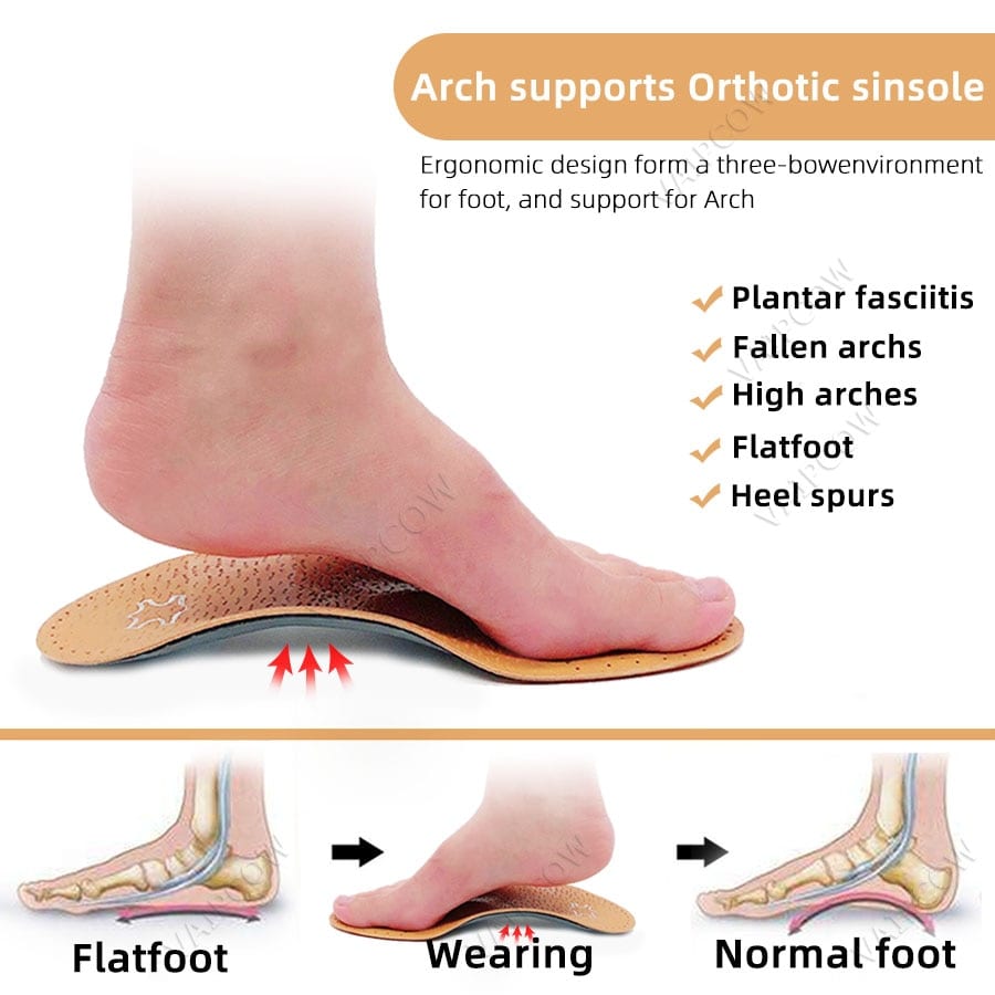 Leather orthotic insole for flat feet, arch support, sole insoles for feet