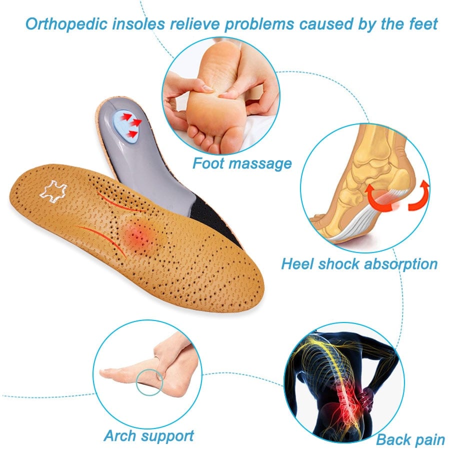 Leather orthotic insole for flat feet, arch support, sole insoles for feet