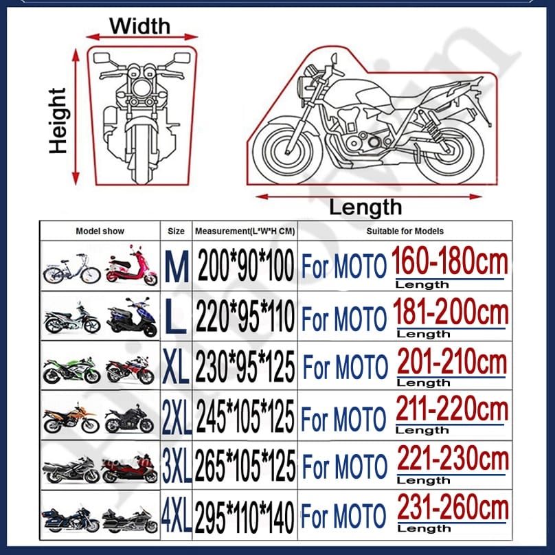 Motorcycle cover, universal outdoor, uv protector all season, waterproof rain dustproof cover