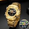 Naviforce brand, men military sport wrist watch, gold quartz steel waterproof, watches relogio masculino 9163