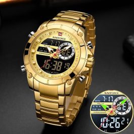 NAVIFORCE Brand, Men Military Sport Wrist Watch, Gold Quartz Steel Waterproof,  Watches Relogio Masculino 9163