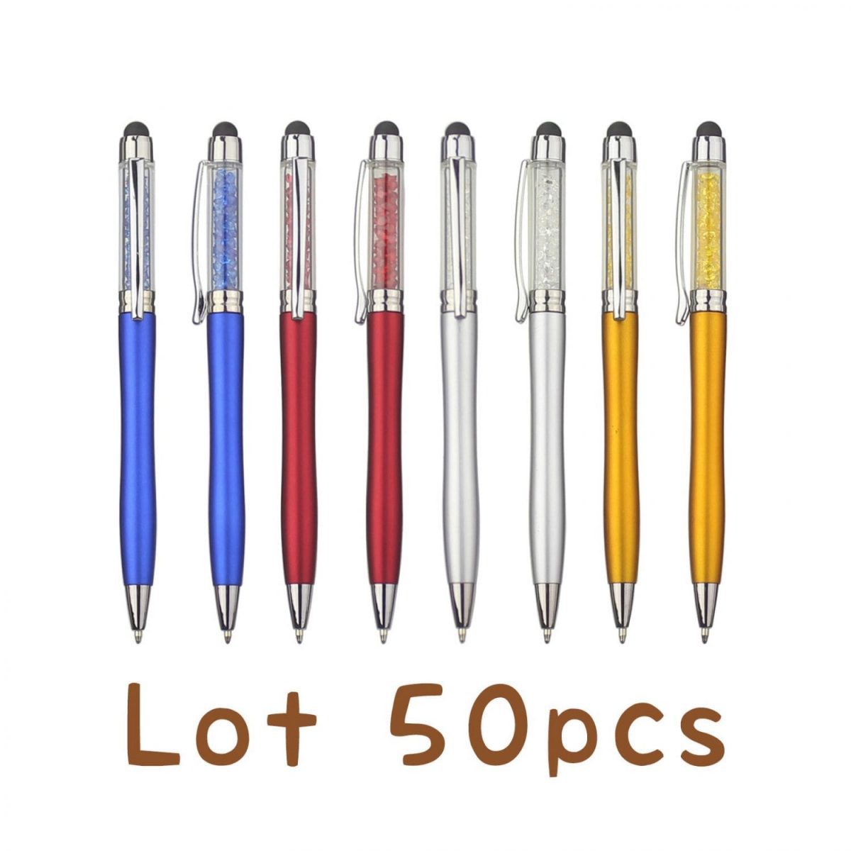 Lot 50pcs color crystal stylus ball pen, touch screen ballpoint pen, custom logo promotional gift