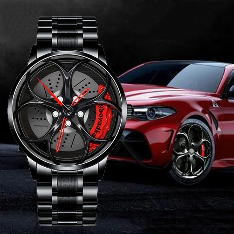 Stainless steel watch, hub custom design, sports car rim, waterproof , creative male wheel watch