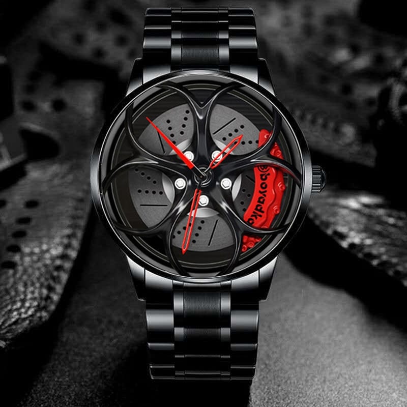 Stainless steel watch, hub custom design, sports car rim, waterproof , creative male wheel watch