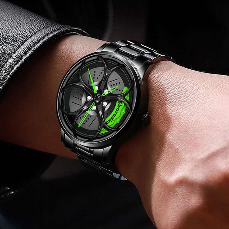 Stainless steel watch, hub custom design, sports car rim, waterproof , creative male wheel watch