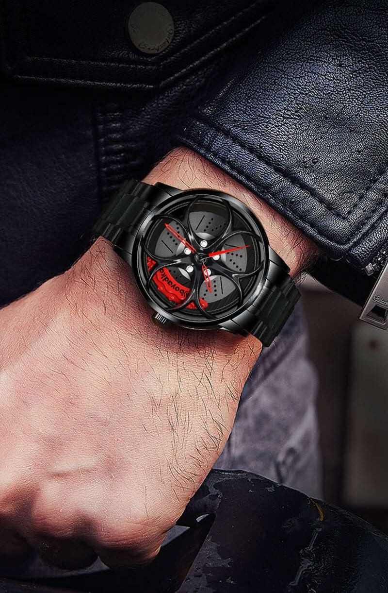 Stainless steel watch, hub custom design, sports car rim, waterproof , creative male wheel watch