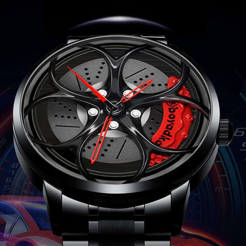 Stainless steel watch, hub custom design, sports car rim, waterproof , creative male wheel watch