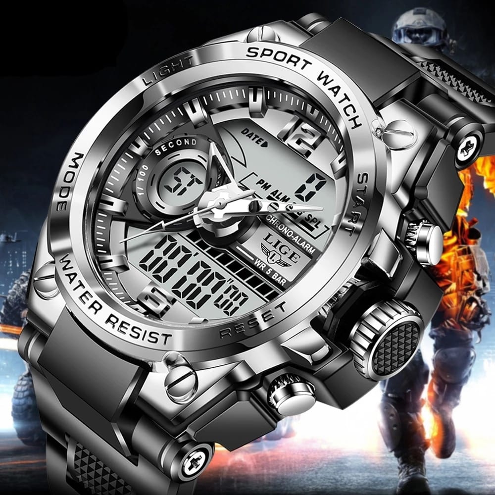 Relogio masculino lige sport men, quartz digital watch creative, diving watches, waterproof