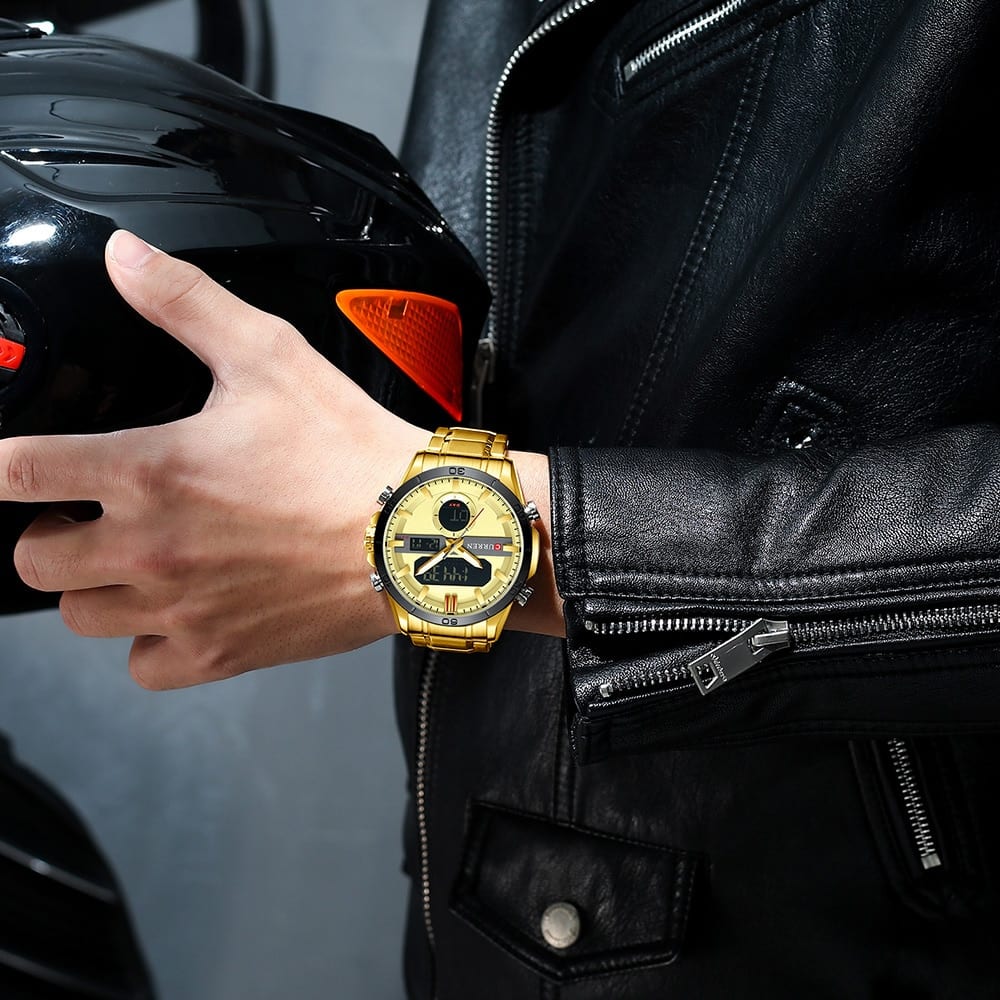 Curren fashion sport, gold men’s digital watches with stainless steel