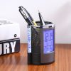 Digital lcd desk alarm clock, pen holder with led light