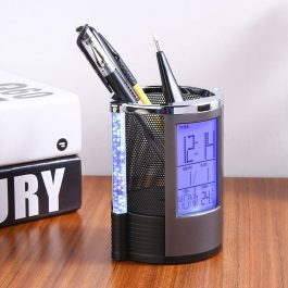 Digital LCD Desk Alarm Clock, Pen Holder With LED Light