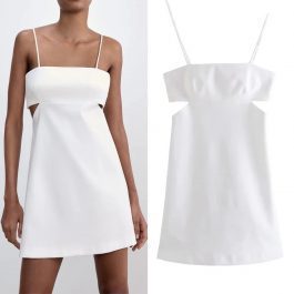 Za 2021 Cut Out Sexy Party Dress, Sleeveless, Spaghetti Straps, Mini Summer Dress, Chic Back Zip White
