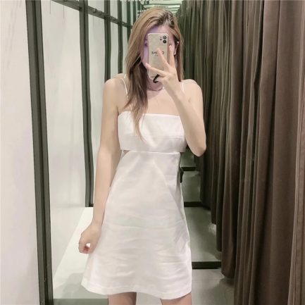 Za 2021 cut out sexy party dress, sleeveless, spaghetti straps, mini summer dress, chic back zip white