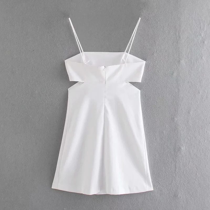 Za 2021 cut out sexy party dress, sleeveless, spaghetti straps, mini summer dress, chic back zip white