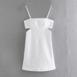 Za 2021 Cut Out Sexy Party Dress, Sleeveless, Spaghetti Straps, Mini Summer Dress, Chic Back Zip White