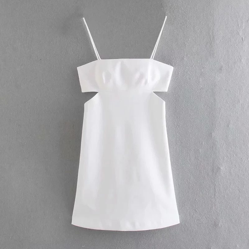 Za 2021 cut out sexy party dress, sleeveless, spaghetti straps, mini summer dress, chic back zip white