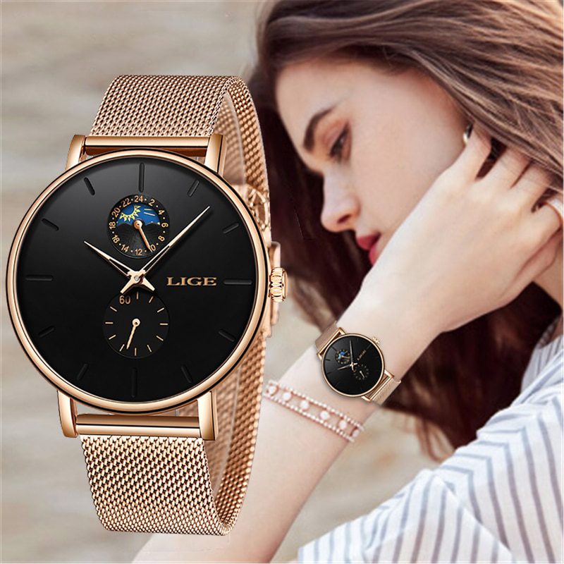 Lige new women luxury brand watch, waterproof wristwatch, female fashion casual watches