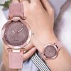 Wrist watch casual, women romantic starry sky, leather strap rhinestone designer
