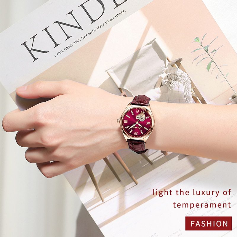 Sunkta, rose gold wine luxury quartz women watch, waterproof, leather