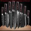 Japanese kitchen knife set, laser damascus pattern, stainless steel, sharp cleaver slicing
