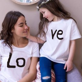 Love family matching clothes, red Cotton Mother And Daughter, Clothe print T-shirt
