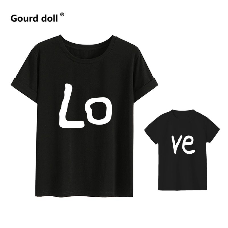Love family matching clothes, red cotton mother and daughter, clothe print t-shirt