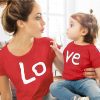 Love family matching clothes, red cotton mother and daughter, clothe print t-shirt