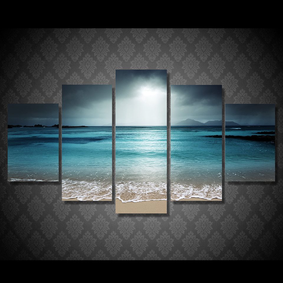 Hd print modular painting, beach ocean sea painting canvas